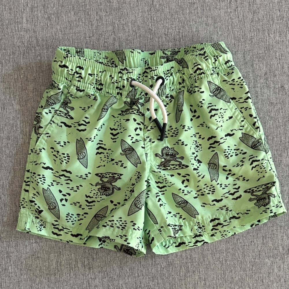 Art Class Mint Green Monster Patterned Swim Shorts - XS 4/5